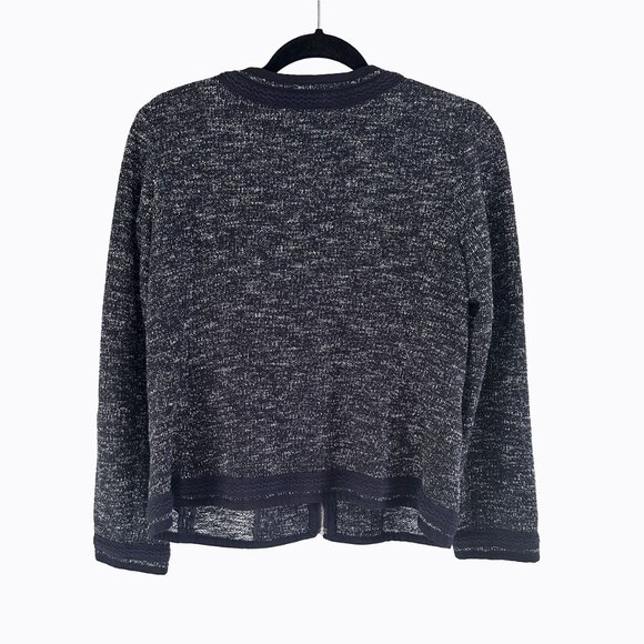 Talbots Tweed Knit Blazer Jacket Cardigan Sz S Braided Trim Full Zip Navy Preppy - Picture 2 of 8